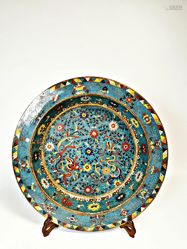 A CLOISONNE ENAMEL BRONZE PLATE.MING PERIOD