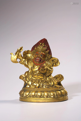 A GILT-BRONZE FIGURE OF MAHAKALA.QING PERIOD