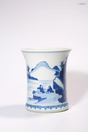 A BLUE AND WHITE BRUSHPOT.BITONG.QING PERIOD