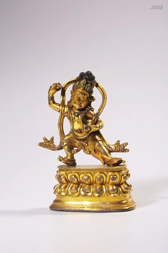 A GILT-BRONZE FIGURE OF VAJRAPANI.QING PERIOD