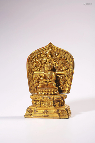 A GILT-BRONZE FIGURE OF SEATED LAMA.QING PERIOD