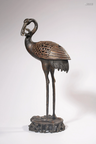 A BRONZE 'CRANE' BURNER.QING PERIOD