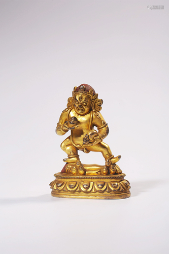 A GILT-BRONZE FIGURE OF VAISRAVANA.QING PERIOD