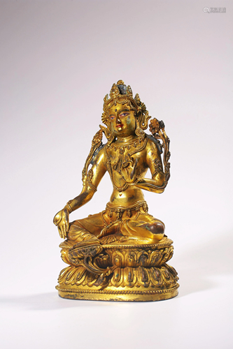 GILT-BRONZE FIGURE OF TARA.QING PERIOD