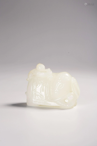 A CARVED WHITE JADE ELEPHANT AND BOY.QING PERIOD