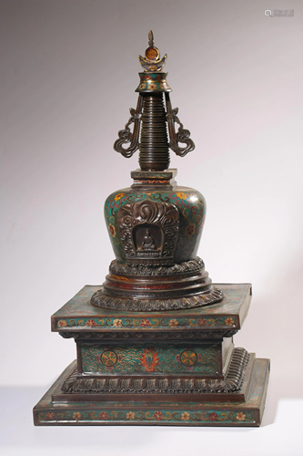 A CLOISONNE ENAMEL BRONZE STUPA.QING PERIOD