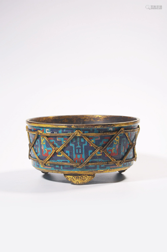 A CLOISONNE ENAMEL BRONZE CENSER.MARK OF QIANL…