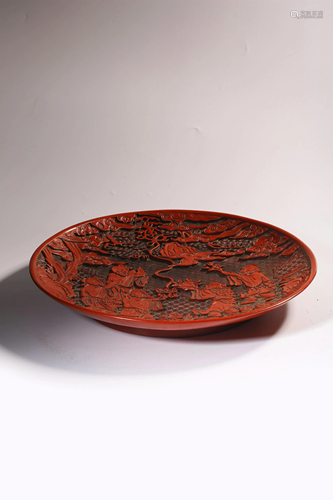 A CINNABAR LACQUER DISH.MARK OF QIANLONG