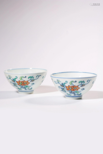 A PAIR OF DOUCAI BOWLS.QING PERIOD