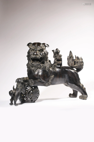 A BRONZE LION GROUP .QING PERIOD
