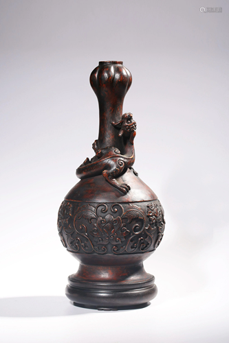 A CARVED AGALLOCH WOOD 'DRAGON' VASE.QING PERI…