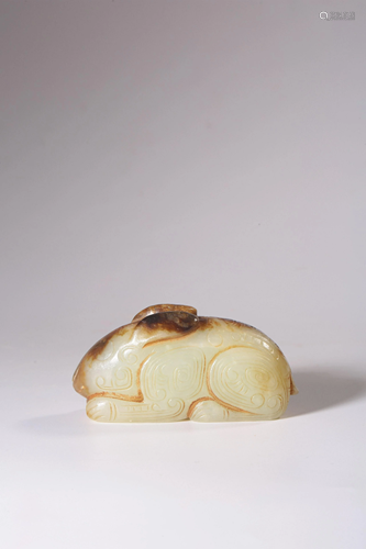 A CARVED WHITE JADE RABBIT.MING PERIOD