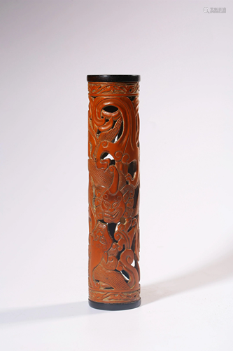 A CARVED HUANGYANGMU INCENSE CYLINDER.QING PERIOD