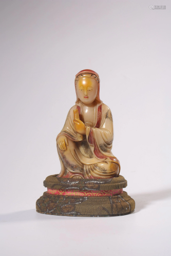 A CARVED SOAPSTONE GUANYIN.QING PERIOD