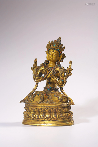 A GILT-BRONZE FIGURE OF TARA.QING PERIOD