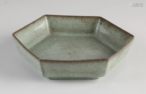 Chinese porcelain celadon dish with grey-brown glaze.