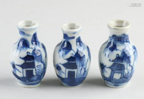 Three antique Chinese porcelain miniature vases with