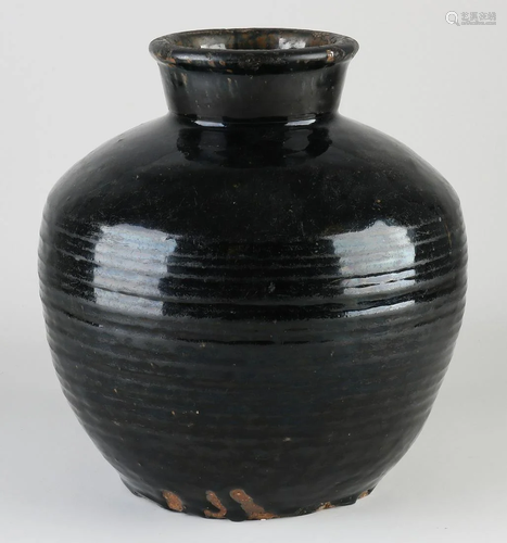 Rare large antique porcelain vase with black glaze.