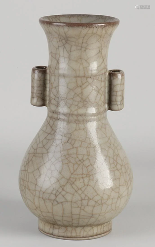 Chinese porcelain celadon ear vase with brown crackle