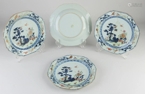 Four 18th century Chinese Imari porcelain plates with