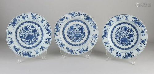 Three 18th century Chinese porcelain plates with floral