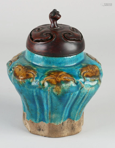 Chinese porcelain celadon vase with blue/red glaze and