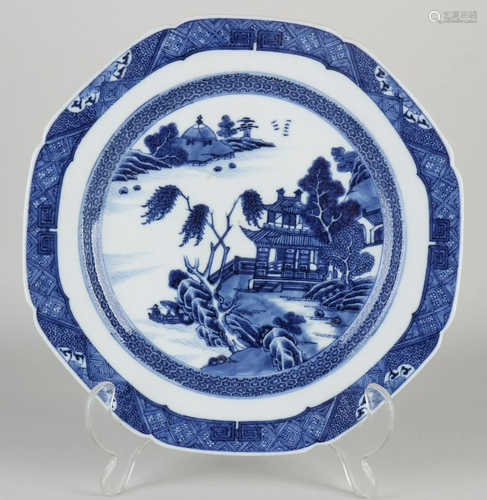 Chinese porcelain plate with landscape/pagoda decor.