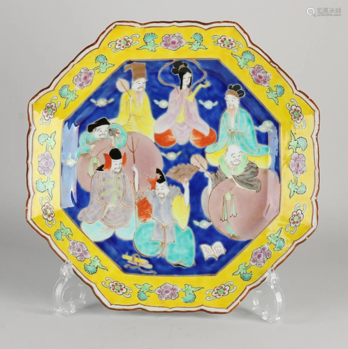 Chinese porcelain octagonal dish with yellow glaze.