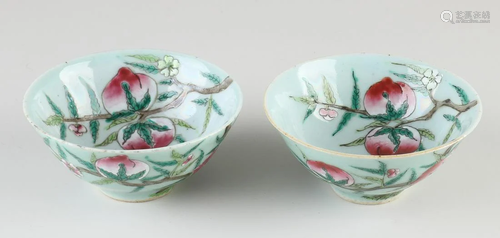 Two 19th century Chinese porcelain peach bowls with bat