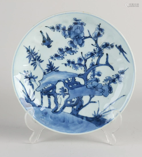 Chinese porcelain Kang Xi plate with garden/bird decor.