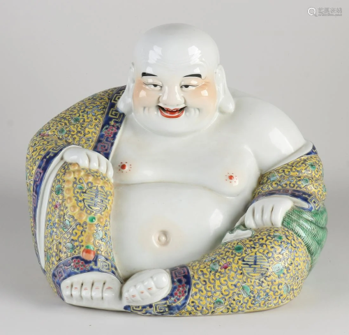 Large Chinese porcelain laughing Buddha with floral