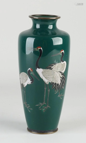 Antique Chinese or Japanese cloisonnÃ© vase with crane