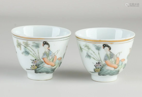 Two Chinese porcelain Family Rose cups with