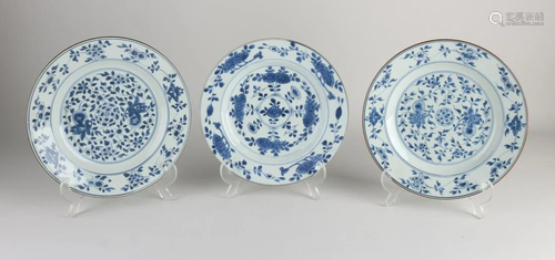 Three 18th century Chinese porcelain plates. Floral