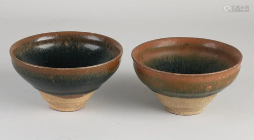 Two Chinese porcelain Sung bowls with coconut-like