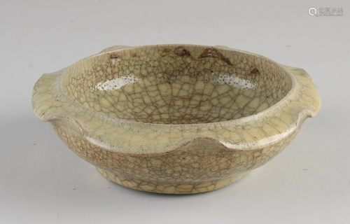 Chinese porcelain celadon dish with light brown crackle