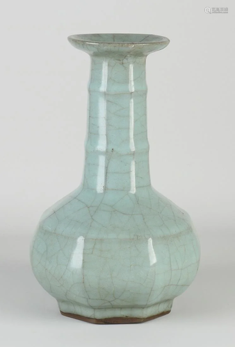 Chinese porcelain celadon vase with gray crackle glaze.