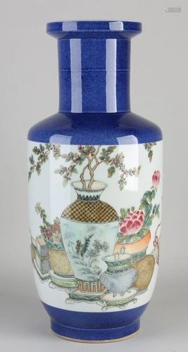 Chinese porcelain trolley vase with flower pot decor