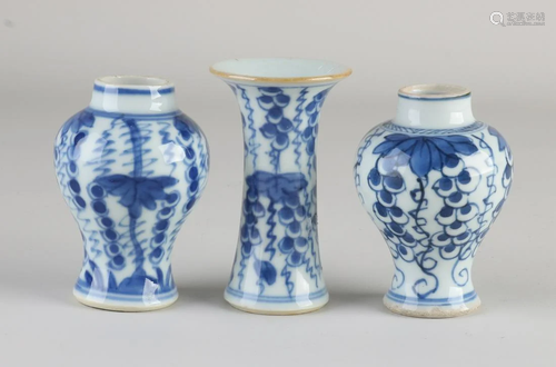 Three-piece Chinese porcelain miniature vase set with