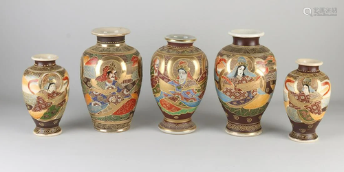 Antique five-piece Japanese Satsuma garniture with