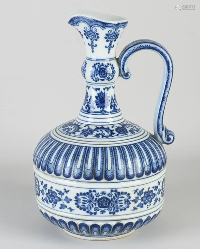 Chinese porcelain jug with blue floral glaze and bottom