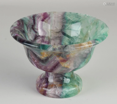 Chinese glass bowl on a high foot 'blue John'. Glass