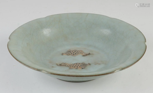 Chinese porcelain celadon dish with crackle glaze and