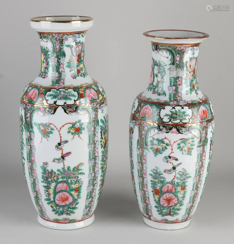 Two Chinese porcelain Cantonese vases with