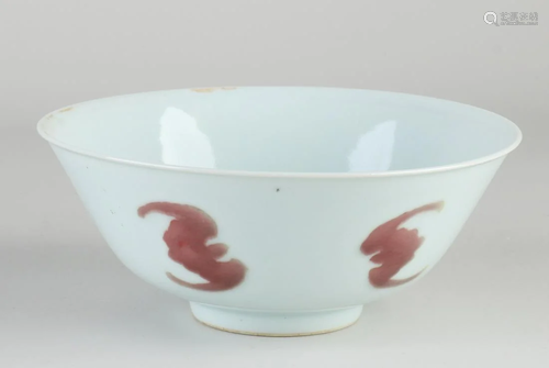 Chinese eggshell porcelain bowl with bat decor and six