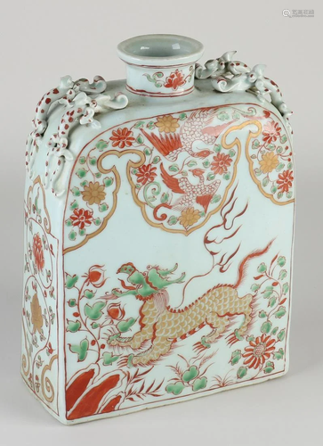 Chinese porcelain angular vase with dragon/phoenix and