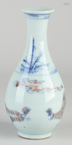 Chinese porcelain vase with chicken decor and four