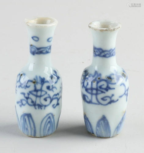 Two antique Chinese porcelain miniature vases. 18th -