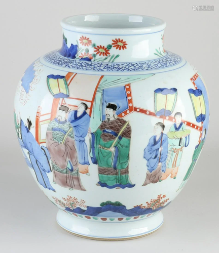 Chinese porcelain Wucai vase with figures all around.