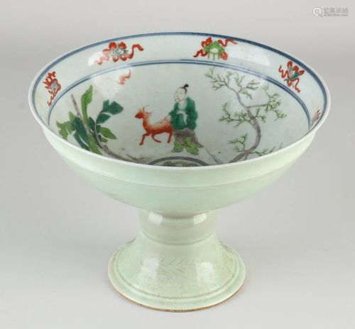 Large Chinese porcelain dish on a high foot with